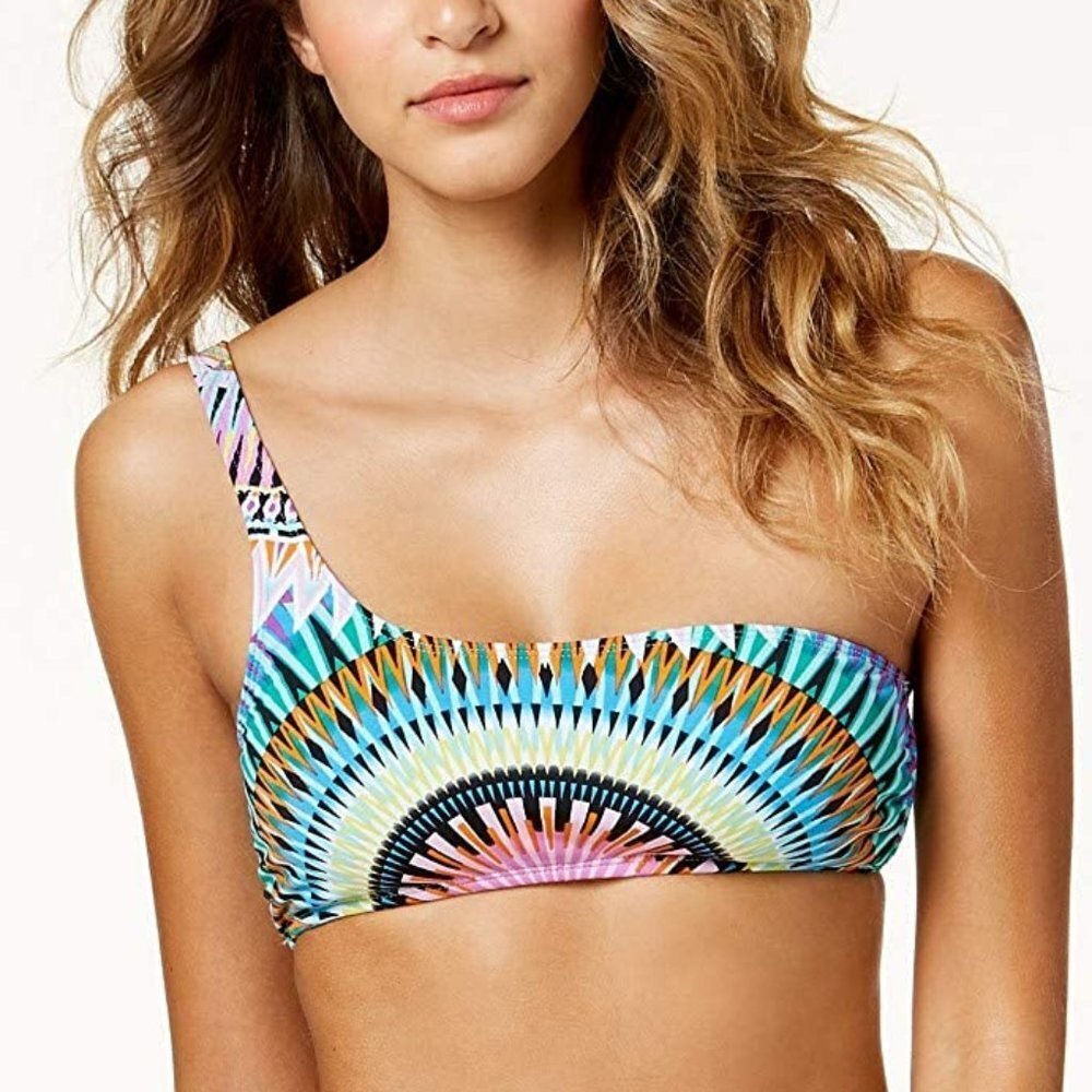 Bar III One Shoulder Bikini Top Large Sunburst Geo Print Padded NWT